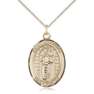 14kt Gold Saint Matthias the Apostle Medal Engraved Catholic Saint Jewelry