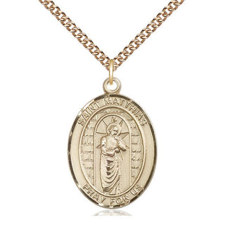 14kt Gold Saint Matthias the Apostle Medal Engraved Catholic Saint Jewelry