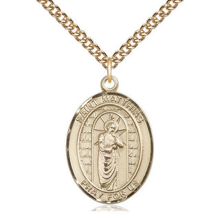 14kt Gold Saint Matthias the Apostle Medal Engraved Catholic Saint Jewelry
