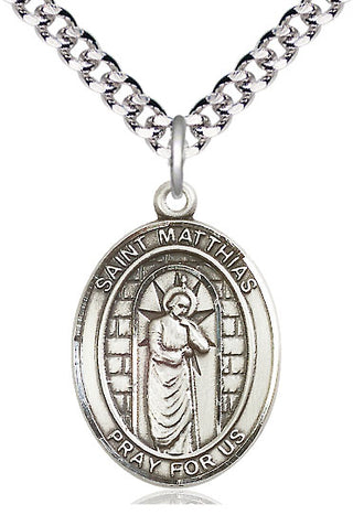 Pewter Saint Matthias the Apostle Medal Catholic Jewelry Engraved Catholic Saint Jewelry