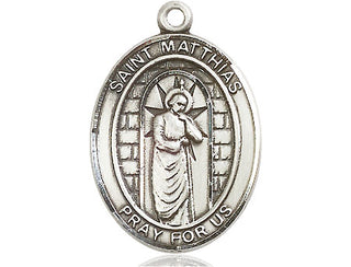 Sterling Silver Saint Matthias the Apostle Medal Catholic Jewelry Engraved Catholic Saint Jewelry
