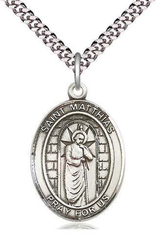Sterling Silver Saint Matthias the Apostle Medal Catholic Jewelry Engraved Catholic Saint Jewelry