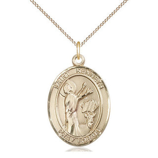 14kt Gold Filled Saint Kenneth Medal Catholic Jewelry Engraved Catholic Saint Jewelry