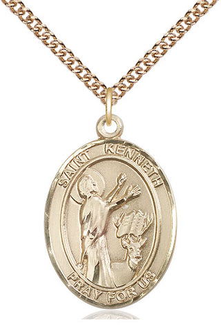 14kt Gold Filled Saint Kenneth Medal Catholic Jewelry Engraved Catholic Saint Jewelry