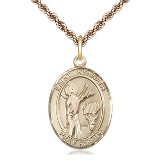 14kt Gold Saint Kenneth Medal Engraved Catholic Saint Jewelry