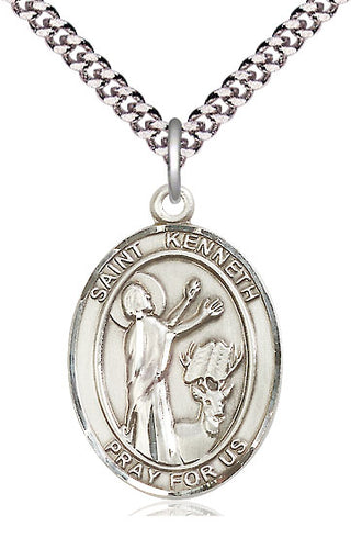 Pewter Saint Kenneth Medal Catholic Jewelry Engraved Catholic Saint Jewelry