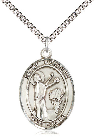 Pewter Saint Kenneth Medal Catholic Jewelry Engraved Catholic Saint Jewelry