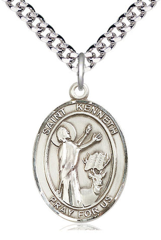Sterling Silver Saint Kenneth Medal Catholic Jewelry Engraved Catholic Saint Jewelry