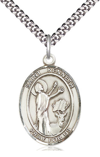 Sterling Silver Saint Kenneth Medal Catholic Jewelry Engraved Catholic Saint Jewelry