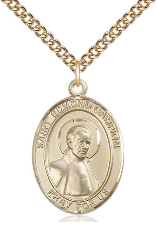 14kt Gold Saint Edmund Campion Medal Engraved Catholic Saint Jewelry