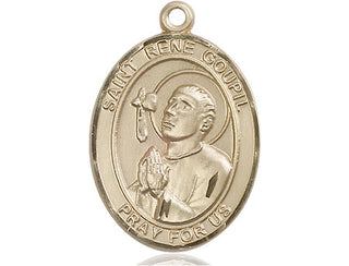 14kt Gold Filled Saint Rene Goupil Medal Engraved Catholic Saint Jewelry