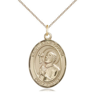 14kt Gold Saint Rene Goupil Medal Engraved Catholic Saint Jewelry