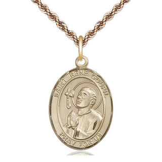 14kt Gold Saint Rene Goupil Medal Engraved Catholic Saint Jewelry