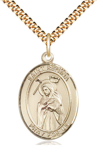 14kt Gold Filled Saint Regina Medal Catholic Jewelry Engraved Catholic Saint Jewelry