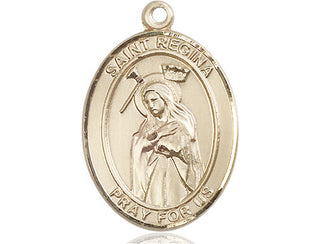 14kt Gold Saint Regina Medal Engraved Catholic Saint Jewelry