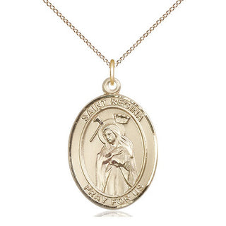 14kt Gold Saint Regina Medal Engraved Catholic Saint Jewelry