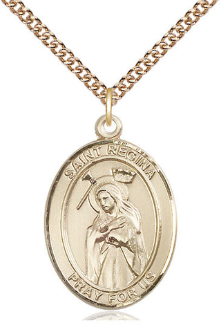 14kt Gold Saint Regina Medal Engraved Catholic Saint Jewelry
