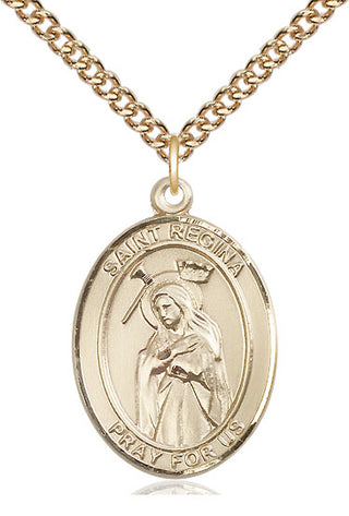 14kt Gold Saint Regina Medal Engraved Catholic Saint Jewelry
