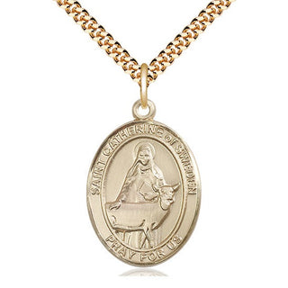 14kt Gold Filled Saint Catherine of Sweden Medal Catholic Jewelry Engraved Catholic Saint Jewelry