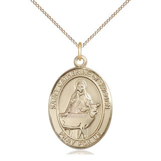 14kt Gold Saint Catherine of Sweden Medal Engraved Catholic Saint Jewelry