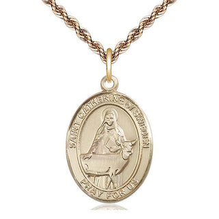 14kt Gold Saint Catherine of Sweden Medal Engraved Catholic Saint Jewelry