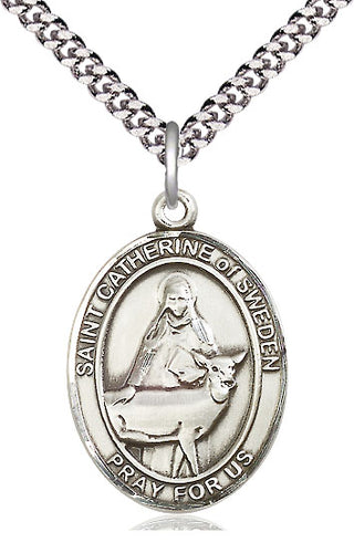 Pewter Saint Catherine of Sweden Medal Catholic Jewelry Engraved Catholic Saint Jewelry