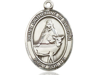 Sterling Silver Saint Catherine of Sweden Medal Catholic Jewelry Engraved Catholic Saint Jewelry