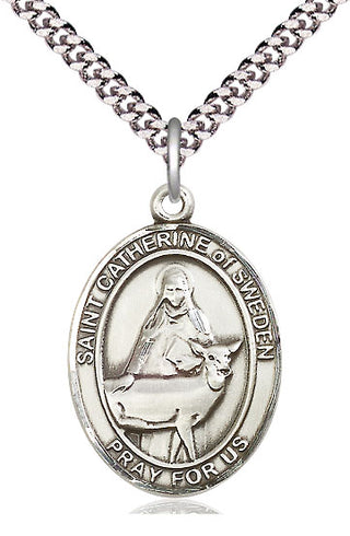 Sterling Silver Saint Catherine of Sweden Medal Catholic Jewelry Engraved Catholic Saint Jewelry