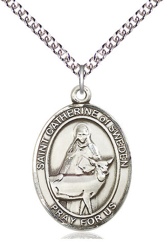 Sterling Silver Saint Catherine of Sweden Medal Catholic Jewelry Engraved Catholic Saint Jewelry