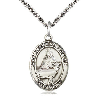 Sterling Silver Saint Catherine of Sweden Medal Catholic Jewelry Engraved Catholic Saint Jewelry
