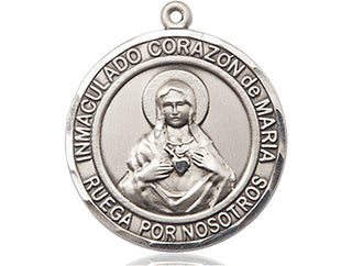 Pewter Corazon Inmaculado de Maria Medal Engraved Catholic Saint Jewelry
