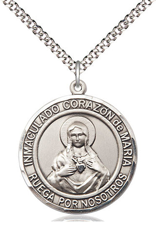 Pewter Corazon Inmaculado de Maria Medal Catholic Jewelry Engraved Catholic Saint Jewelry