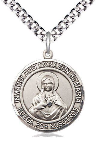 Sterling Silver Corazon Inmaculado de Maria Medal Catholic Jewelry Engraved Catholic Saint Jewelry