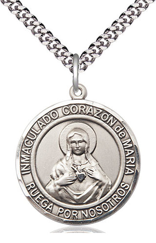 Sterling Silver Corazon Inmaculado de Maria Medal Catholic Jewelry Engraved Catholic Saint Jewelry