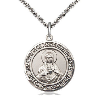 Sterling Silver Corazon Inmaculado de Maria Medal Catholic Jewelry Engraved Catholic Saint Jewelry