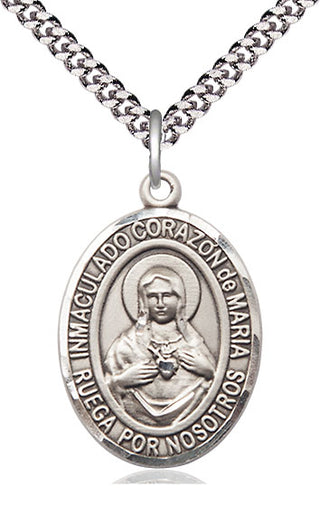 Pewter Corazon Inmaculado de Maria Medal Catholic Jewelry Engraved Catholic Saint Jewelry
