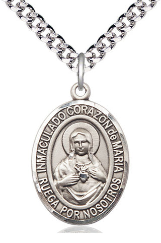 Sterling Silver Corazon Inmaculado de Maria Medal Catholic Jewelry Engraved Catholic Saint Jewelry