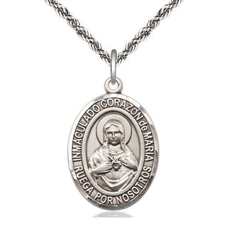 Sterling Silver Corazon Inmaculado de Maria Medal Catholic Jewelry Engraved Catholic Saint Jewelry