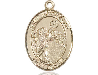 14kt Gold Saint Nimatullah Medal Engraved Catholic Saint Jewelry