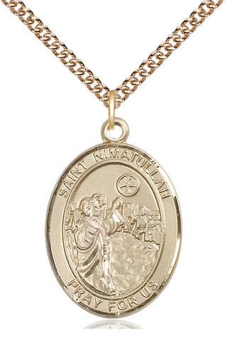 14kt Gold Saint Nimatullah Medal Engraved Catholic Saint Jewelry