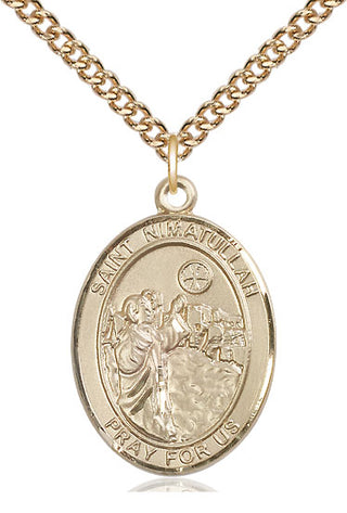 14kt Gold Saint Nimatullah Medal Engraved Catholic Saint Jewelry