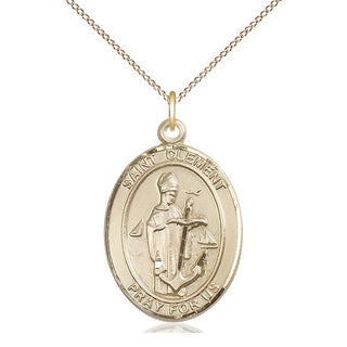 14kt Gold Saint Clement Medal Engraved Catholic Saint Jewelry