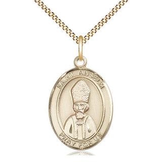 14kt Gold Filled Saint Anselm of Canterbury Medal Catholic Jewelry Engraved Catholic Saint Jewelry