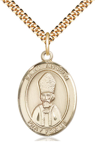 14kt Gold Filled Saint Anselm of Canterbury Medal Catholic Jewelry Engraved Catholic Saint Jewelry