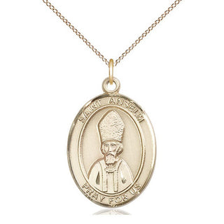 14kt Gold Saint Anselm of Canterbury Medal Engraved Catholic Saint Jewelry