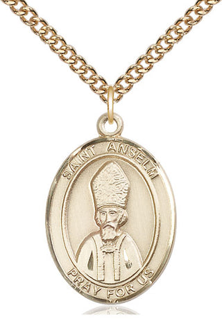 14kt Gold Saint Anselm of Canterbury Medal Engraved Catholic Saint Jewelry