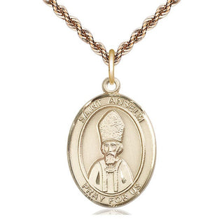 14kt Gold Saint Anselm of Canterbury Medal Engraved Catholic Saint Jewelry