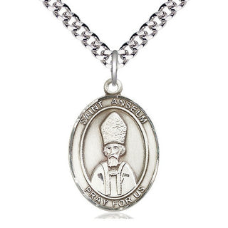 Pewter Saint Anselm of Canterbury Medal Catholic Jewelry Engraved Catholic Saint Jewelry