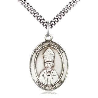 Pewter Saint Anselm of Canterbury Medal Catholic Jewelry Engraved Catholic Saint Jewelry