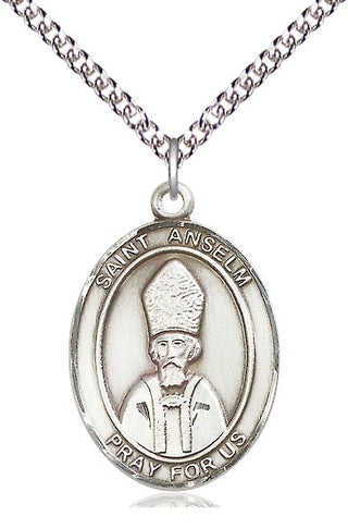 Sterling Silver Saint Anselm of Canterbury Medal Catholic Jewelry Engraved Catholic Saint Jewelry